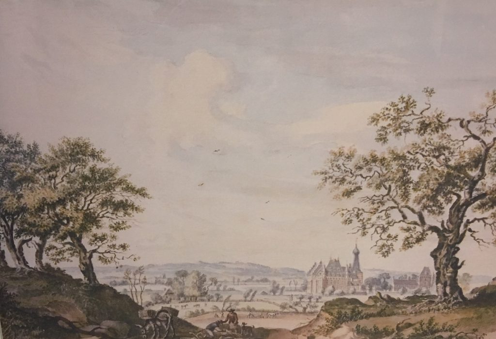Kasteel doorwerth vanaf de stuwwal in 1742